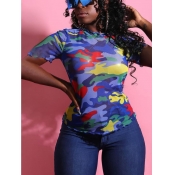 LW Casual O Neck Camo Print T-shirt