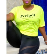 LW Casual O Neck Letter Print Yellow T-shirt