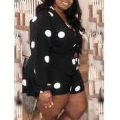 Lovely Casual Dot Print Hollow-out Black Plus Size