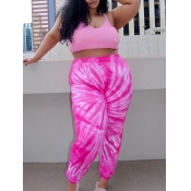 LW Plus Size Casual Mid Waist Tie-dye Pink Pants