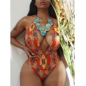 LW BASICS Trendy Backless Deep V Neck Geometric Pr