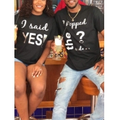 LW Men Casual Hooded Collar Cartoon Print Black Ho