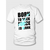 Lovely Men Casual O Neck Letter Print White T-shir
