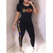 LW Queen Letter Print Striped Pants Set