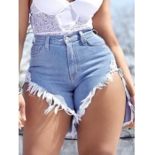 Lovely Casual Raw Edge Asymmetrical Baby Blue Deni