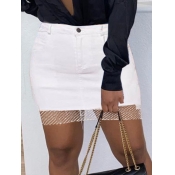 LW High Stretchy Mesh Patchwork White Denim Skirt