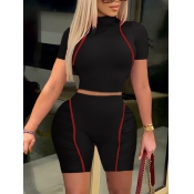 Lovely Casual Turtleneck Patchwork Skinny Black Tw