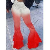 Lovely Casual Mid Waist Gradient Flared Red Pants
