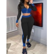 Lovely Sportswear Patchwork Skinny Blue Two Piece 