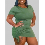 Lovely Plus Size Casual Ruched Drawstring Army Gre