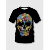 Lovely Men Casual Skeleton Print Black T-shirt