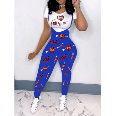 

LW Casual Heart-shaped Letter Print Blue Two Piece Pants Set