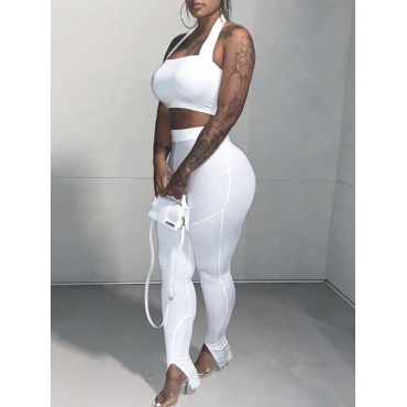 

LW Sexy Backless Split White Two Piece Pants Set