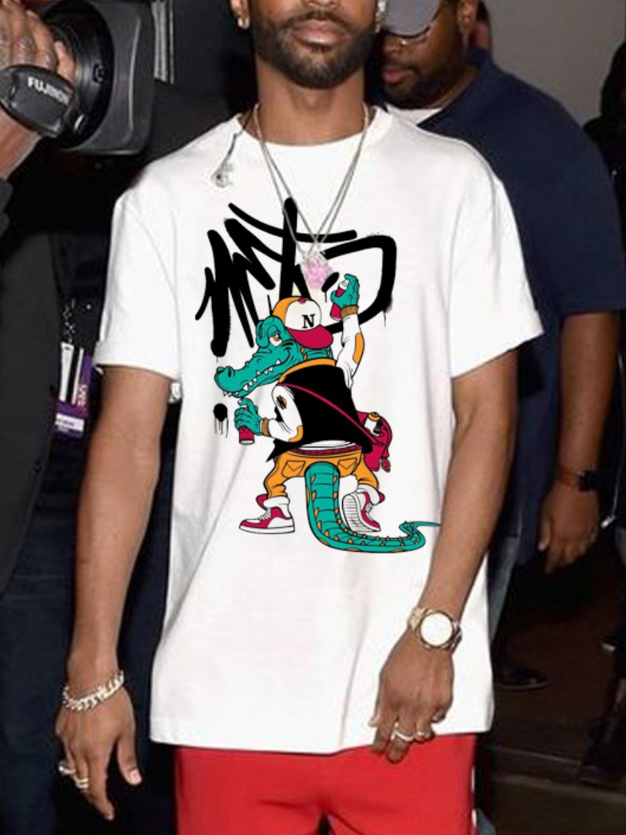 

Lovely Casual O Neck Cartoon Print White Men T-shirt