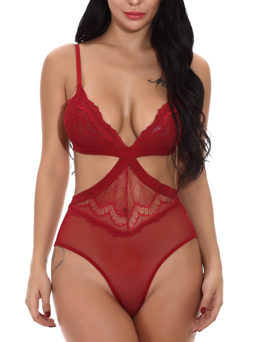 

Lovely Sexy See-through Hollow-out Wine Red Teddies