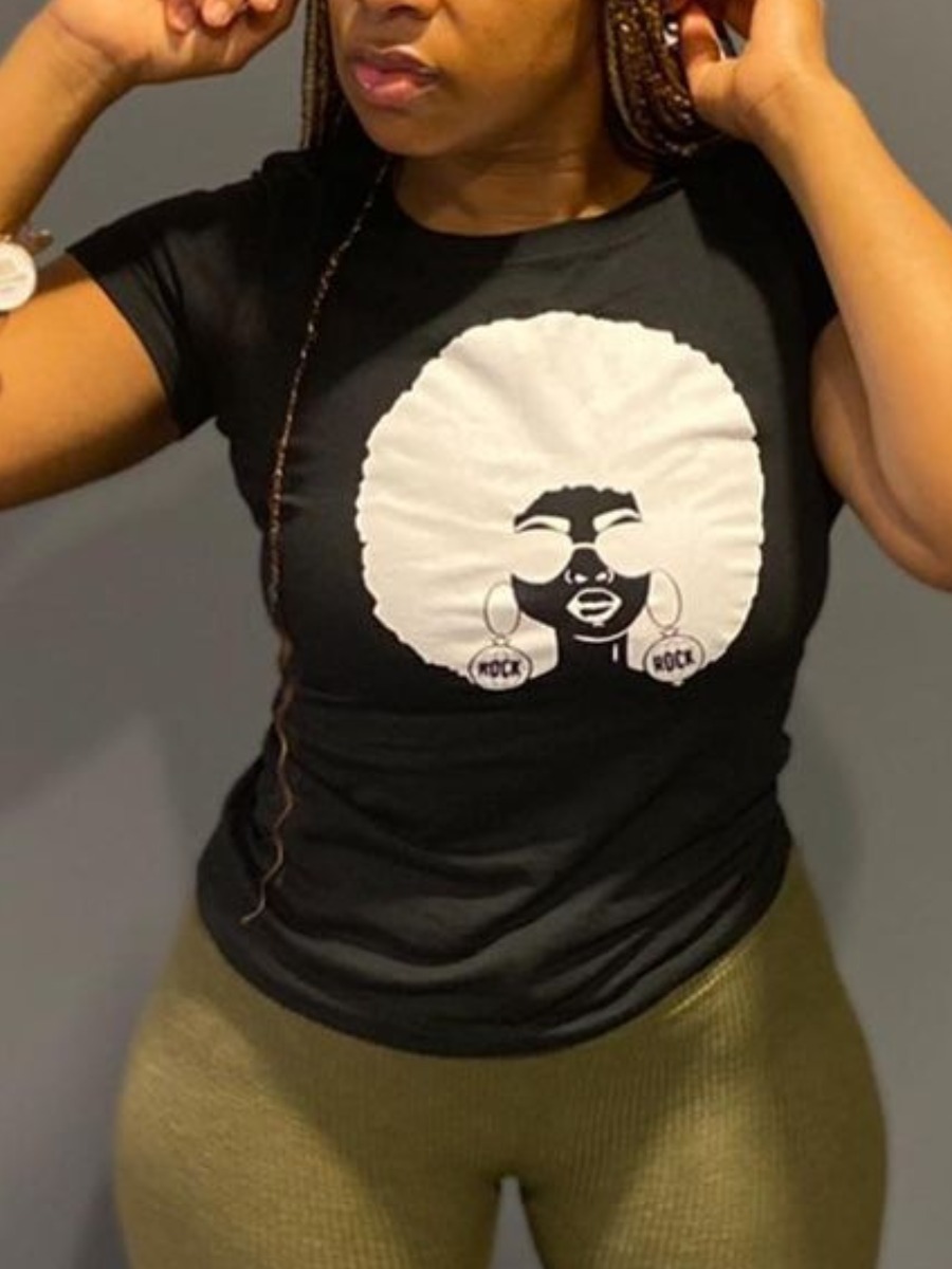 

Lovely Casual O Neck Graffiti Print Black T-shirt