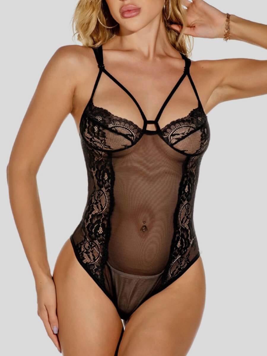 

Lovely Sexy See-through Bandage Design Black Teddies