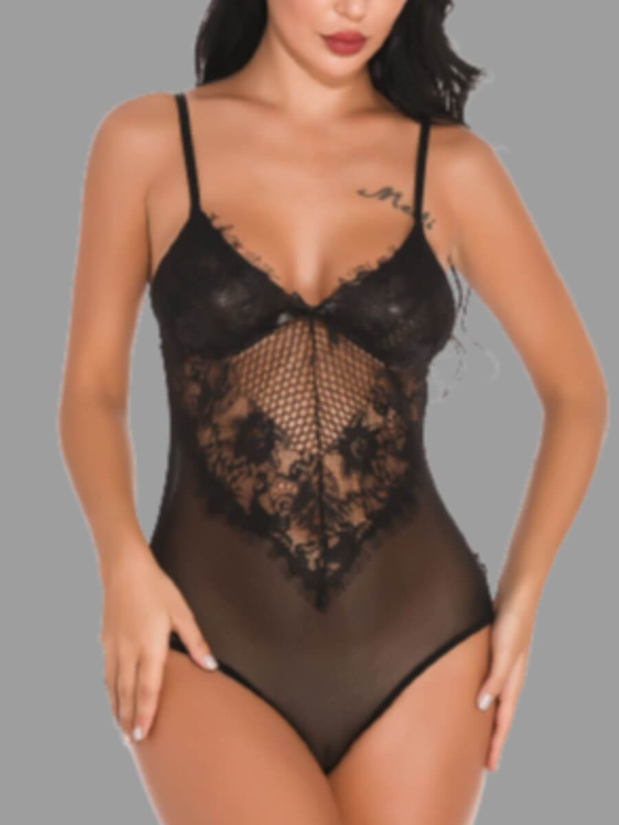 

Lovely Sexy See-through Hollow-out Black Teddies