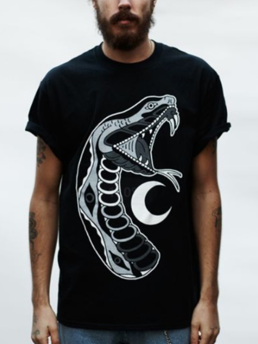 

Lovely Street Moon Fish Print Black Men T-shirt