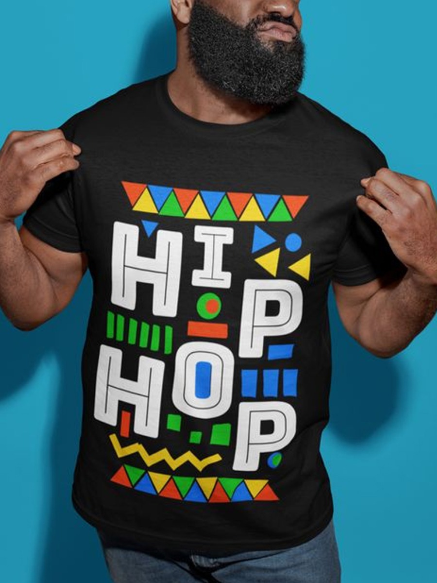 

Lovely Street Geometric Letter Print Black Men T-shirt
