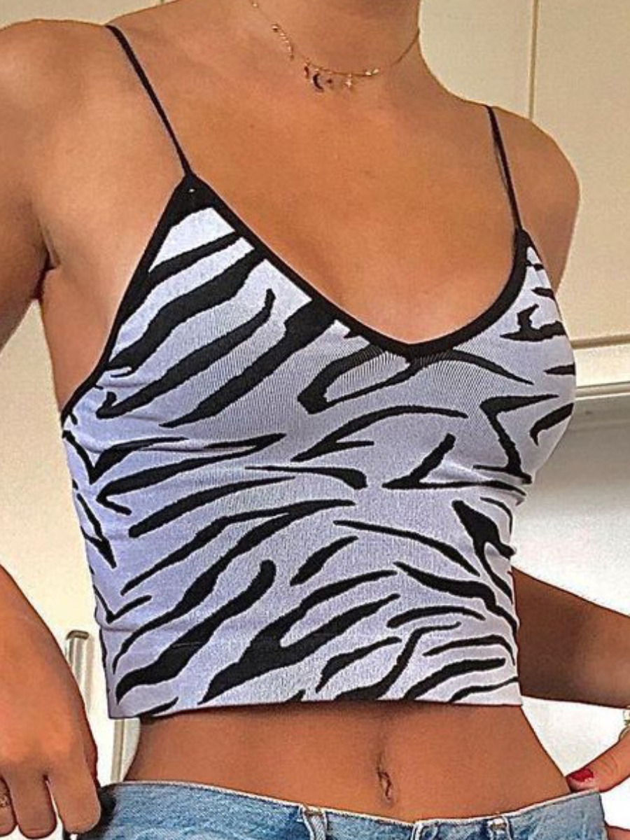 

Lovely Sweet V Neck Zebra Striped Camisole, Zebra stripe