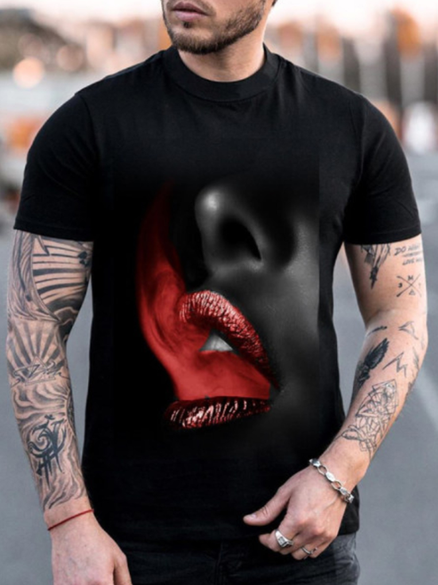 LovelyWholesale Men Figure Regular T-shirt Summer Short Sleeve Street Basic Round Neck Spring Summer 2024