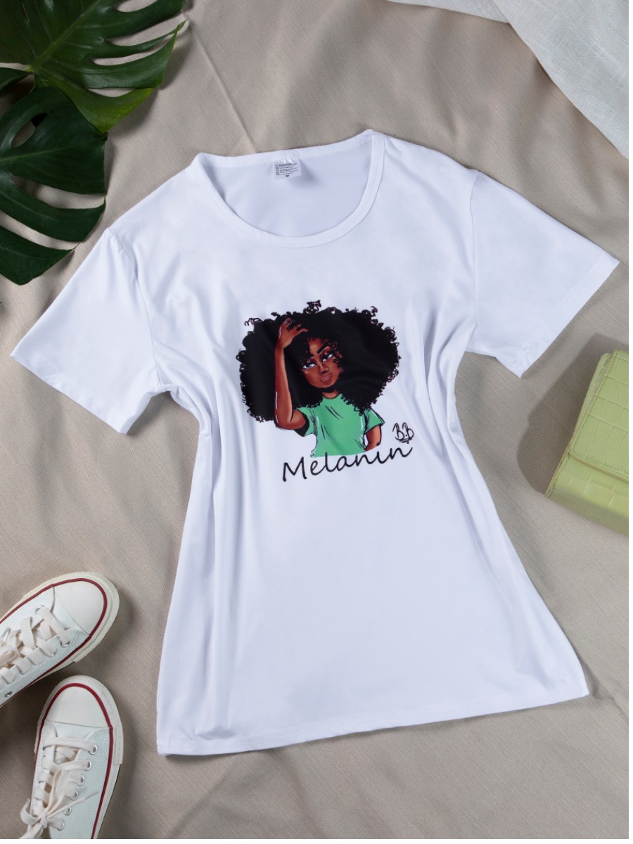 

Lovely Casual O Neck Portrait Letter Print White T-shirt