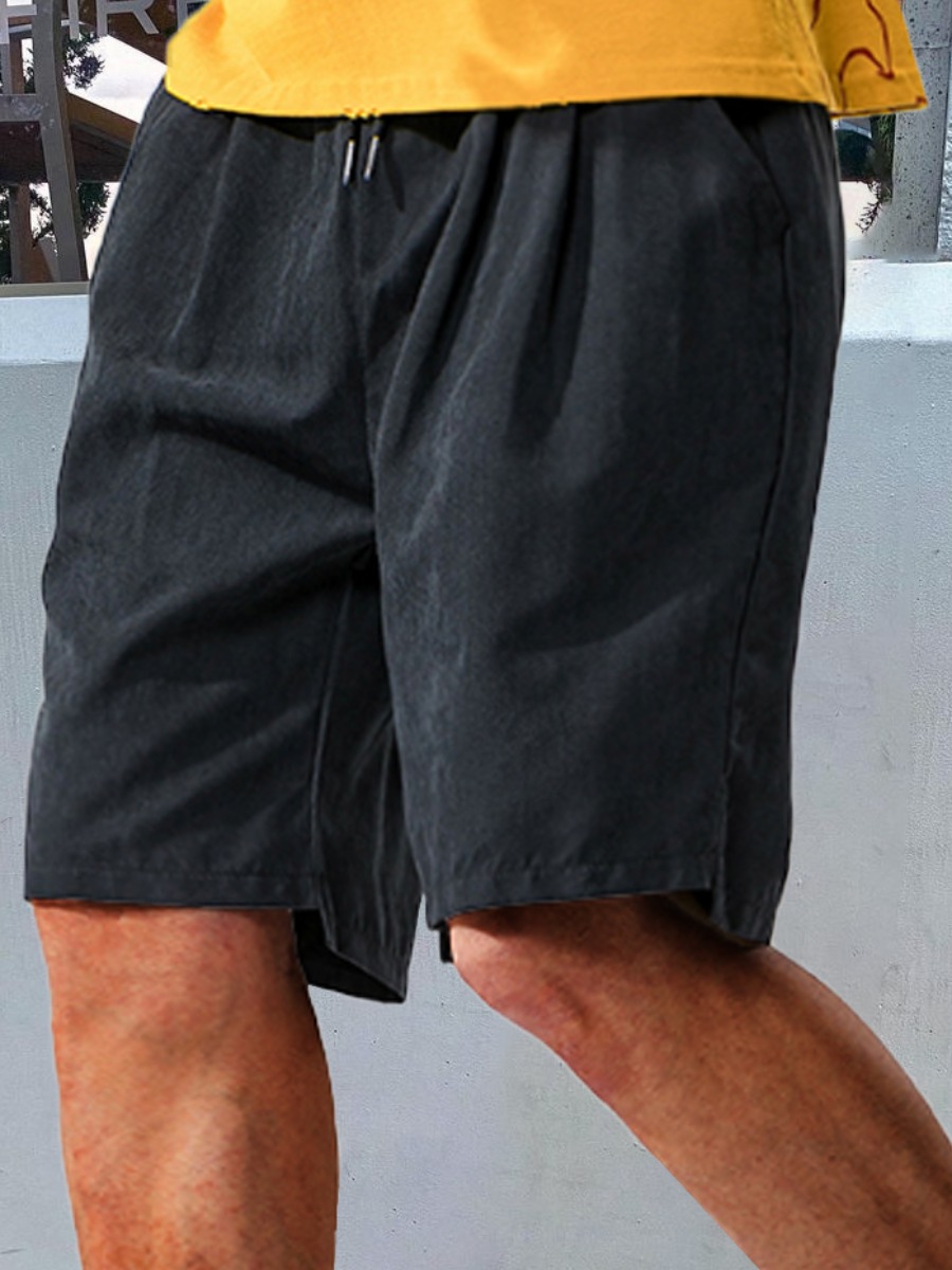 

Lovely Men Casual Mid Waist Drawstring Black Shorts