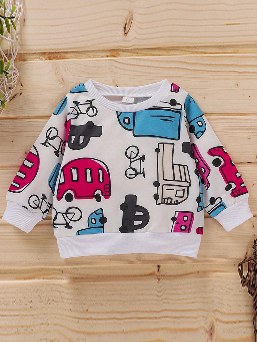 

Lovely Girl Street O Neck Cartoon Print White Hoodie
