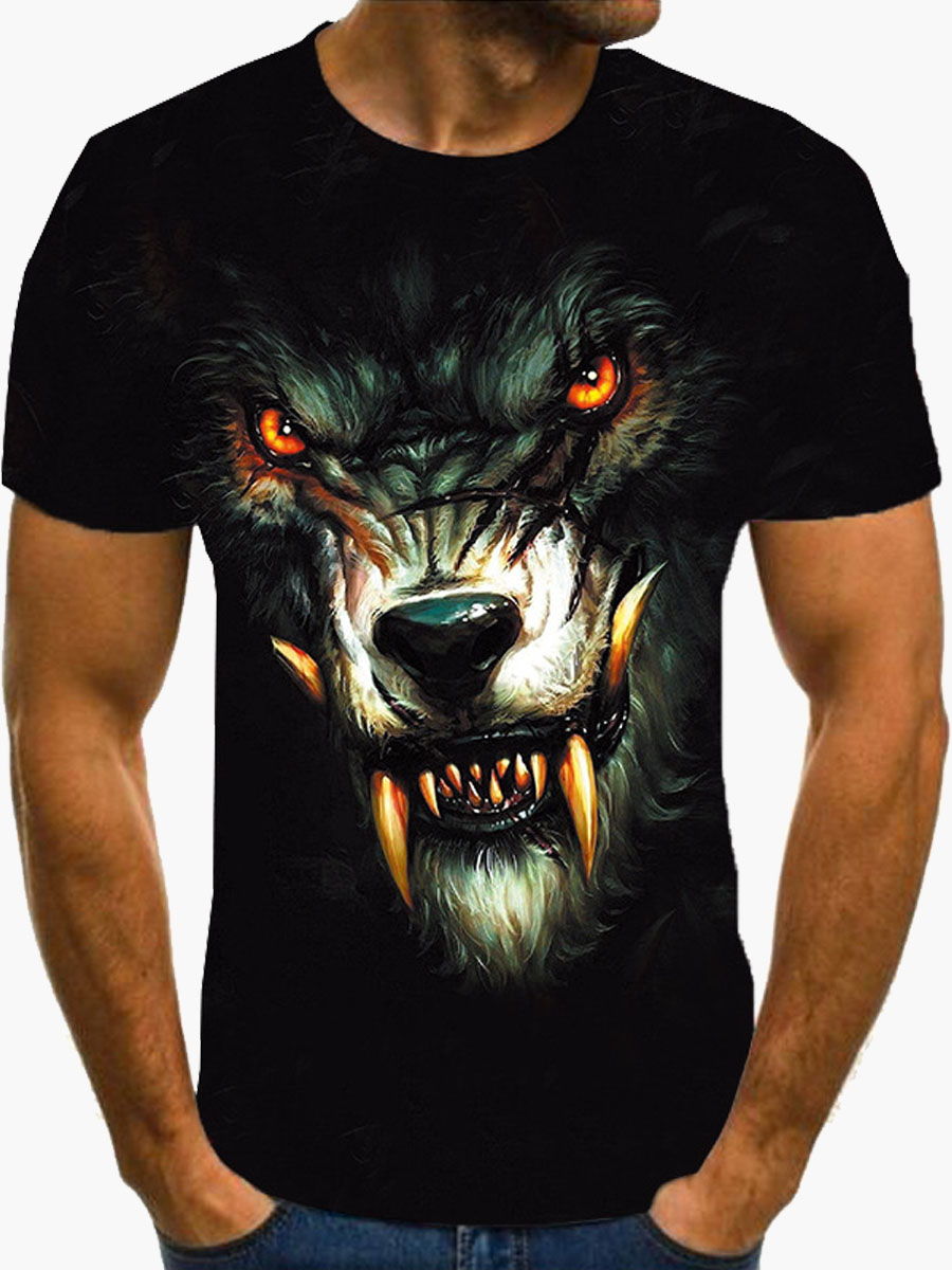 

Lovely Men Street O Neck Animal Print Black T-shirt