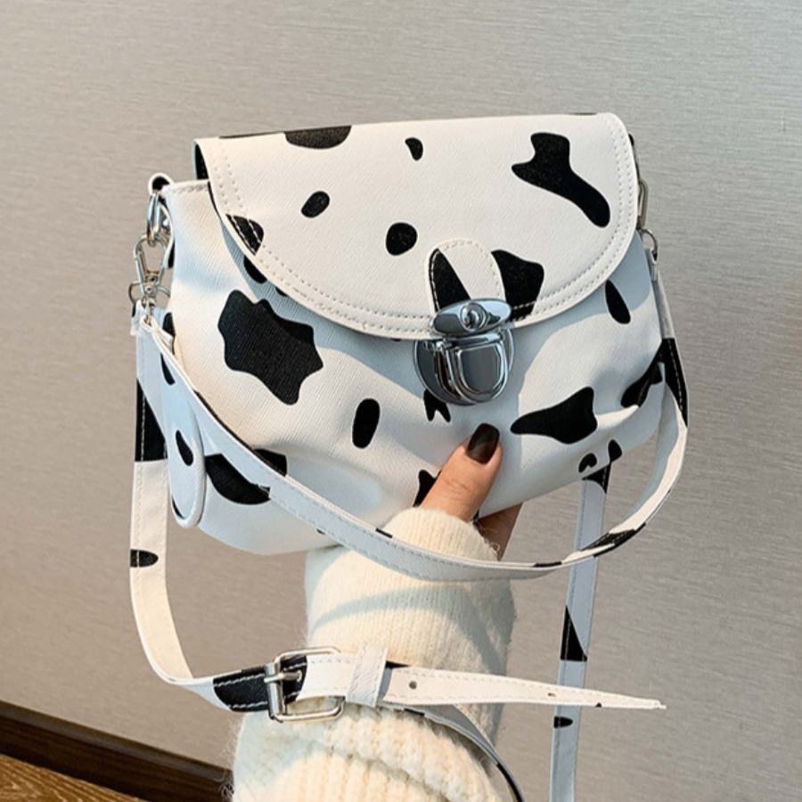 

Lovely Street Metal Accessories Decoration Cow Grain Crossbody Bag