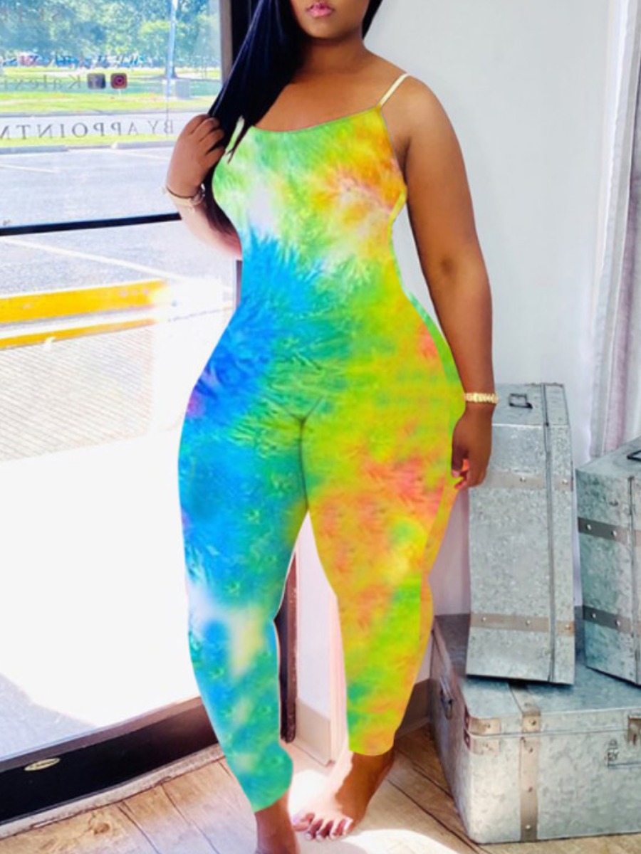 

Lovely Casual Tie-dye Blue Plus Size One-piece Jumpsuit