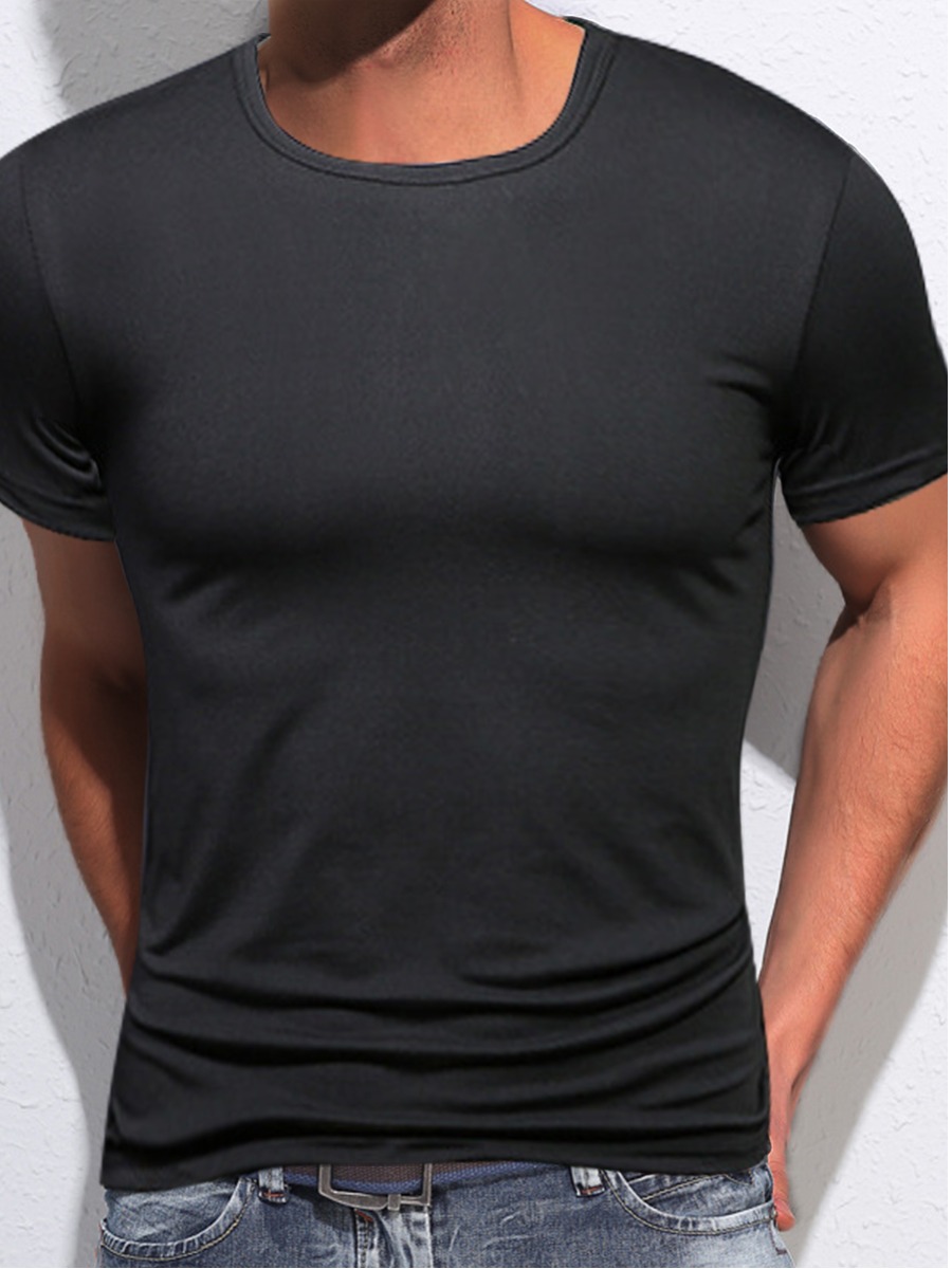 

Lovely Men Casual O Neck Basic Skinny Black T-shirt
