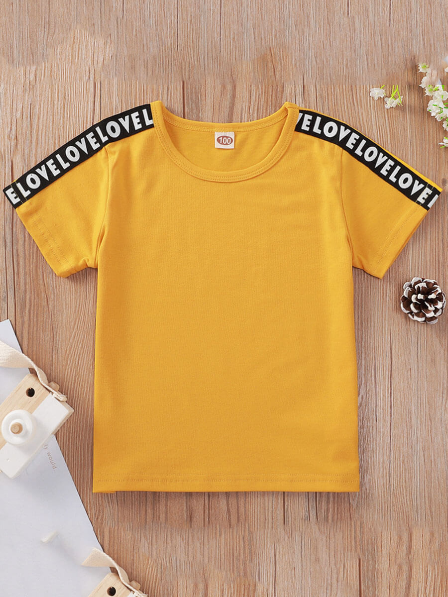 

Lovely Boy Casual Letter Print Striped Yellow T-shirt