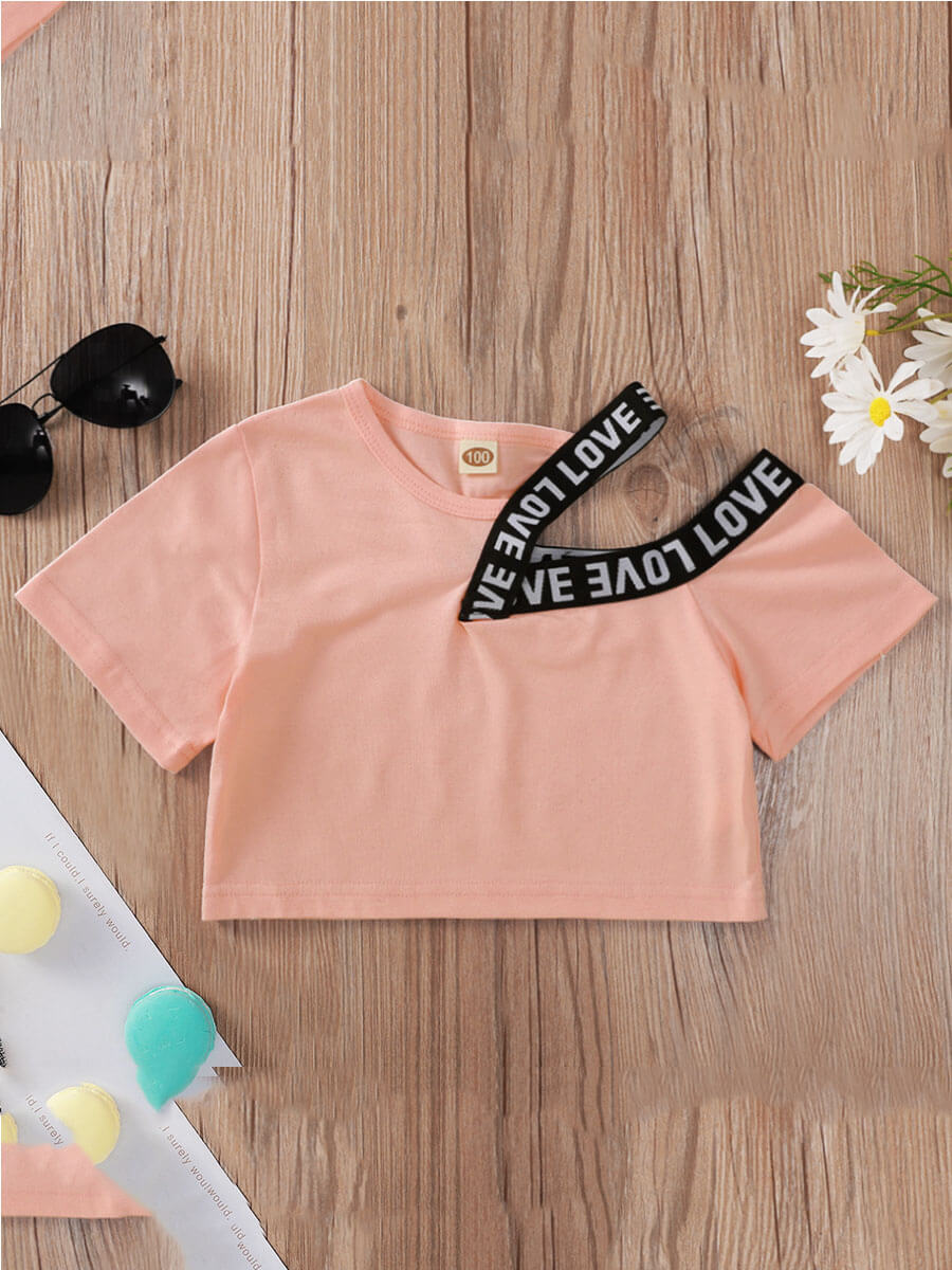 

Lovely Girl Sweet Letter Print Hollow-out Pink T-shirt