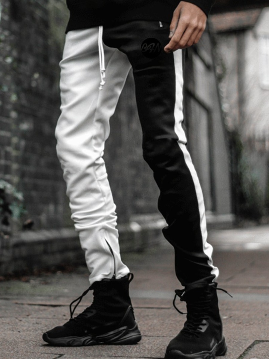 

Lovely Men Street Drawstring Color-lump Zipper Design White Pants