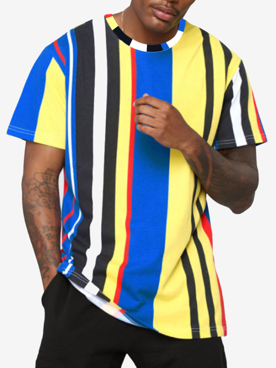 

Lovely Street Striped Patchwork Blue Men T-shirt