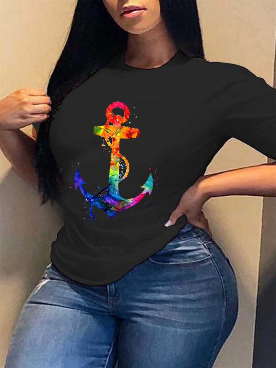 

Lovely Casual Print Patchwork Black T-shirt