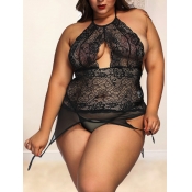 Lovely Sexy See-through Hollow-out Black Plus Size