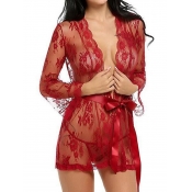 Lovely Sexy See-through Lace-up Red Babydoll