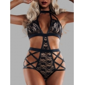 Lovely Sexy Bandage Hollow-out Design Black Teddie