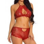 Lovely Sexy Backless See-through Hollow-out Red Br