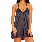 Lovely Sexy V Neck Loose Black Babydoll