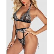 Lovely Sexy Bandage Design Patchwork Black Bra Set
