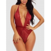 Lovely Sexy Mesh Backless Bandage Design Wine Red 