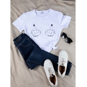 Lovely Casual O Neck Graffiti Print White T-shirt