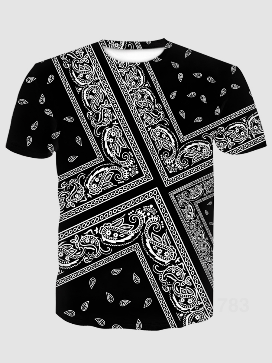 

Lovely Men Casual Geometric Print Patchwork Black T-shirt