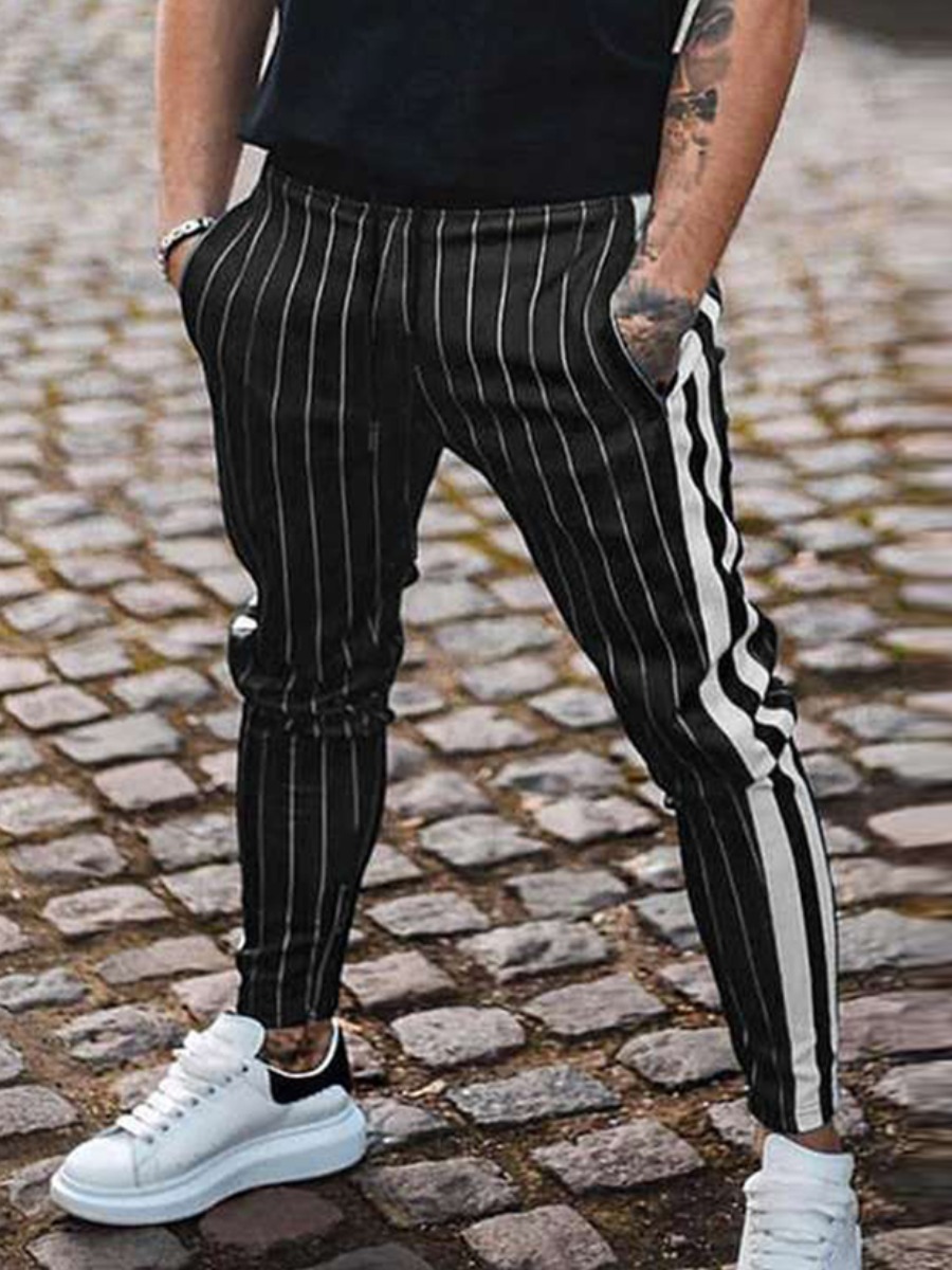 

Lovely Men Mid Waist Striped Black Pants