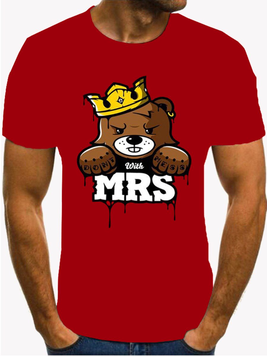 

Lovely Casual Cartoon Letter Print Red Men T-shirt