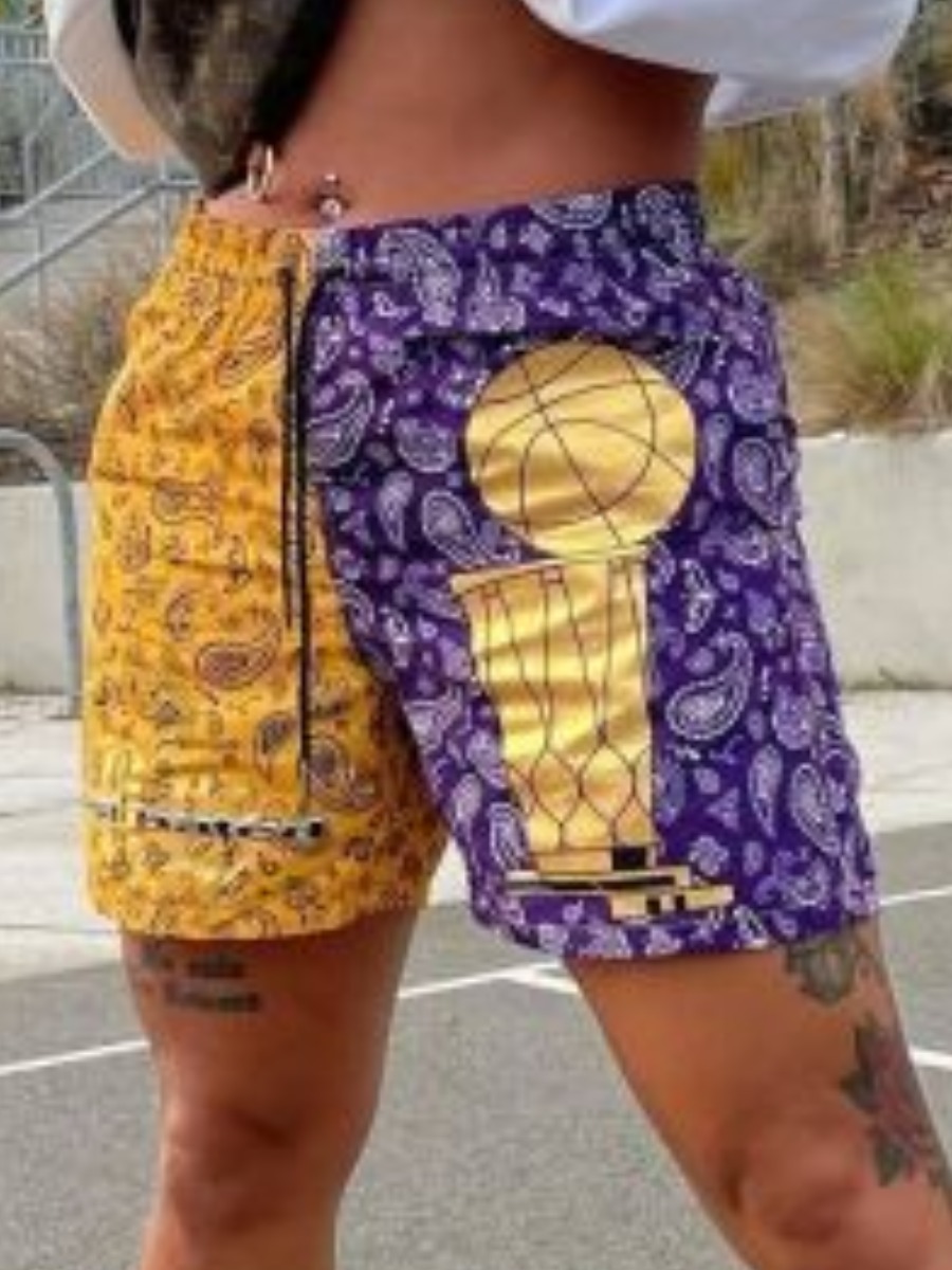 

Lovely Casual Cashew Print Drawstring Purple Shorts